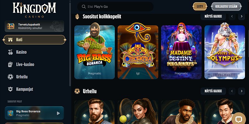 Kingdom Casino suomenkielinen pelisivu — paras bonuspaketti 2026