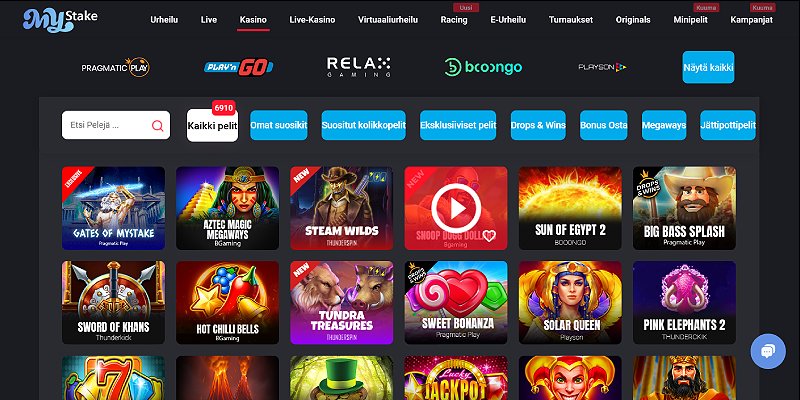 MyStake nettikasino suomenkielinen — slotteja ja live-kasino 2026